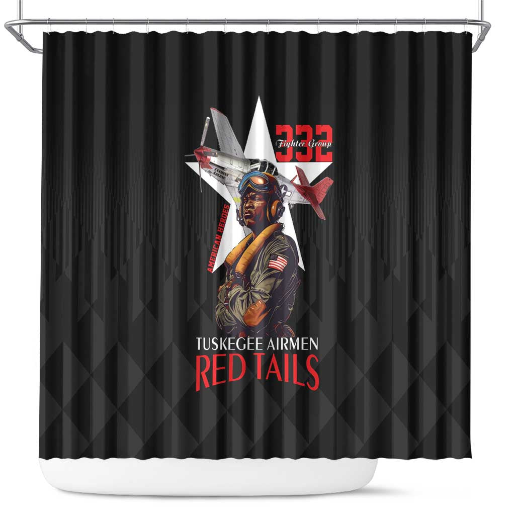 Tuskegee Airmen Red Tails Legacy Shower Curtain African American Pilots - Black - African Pride