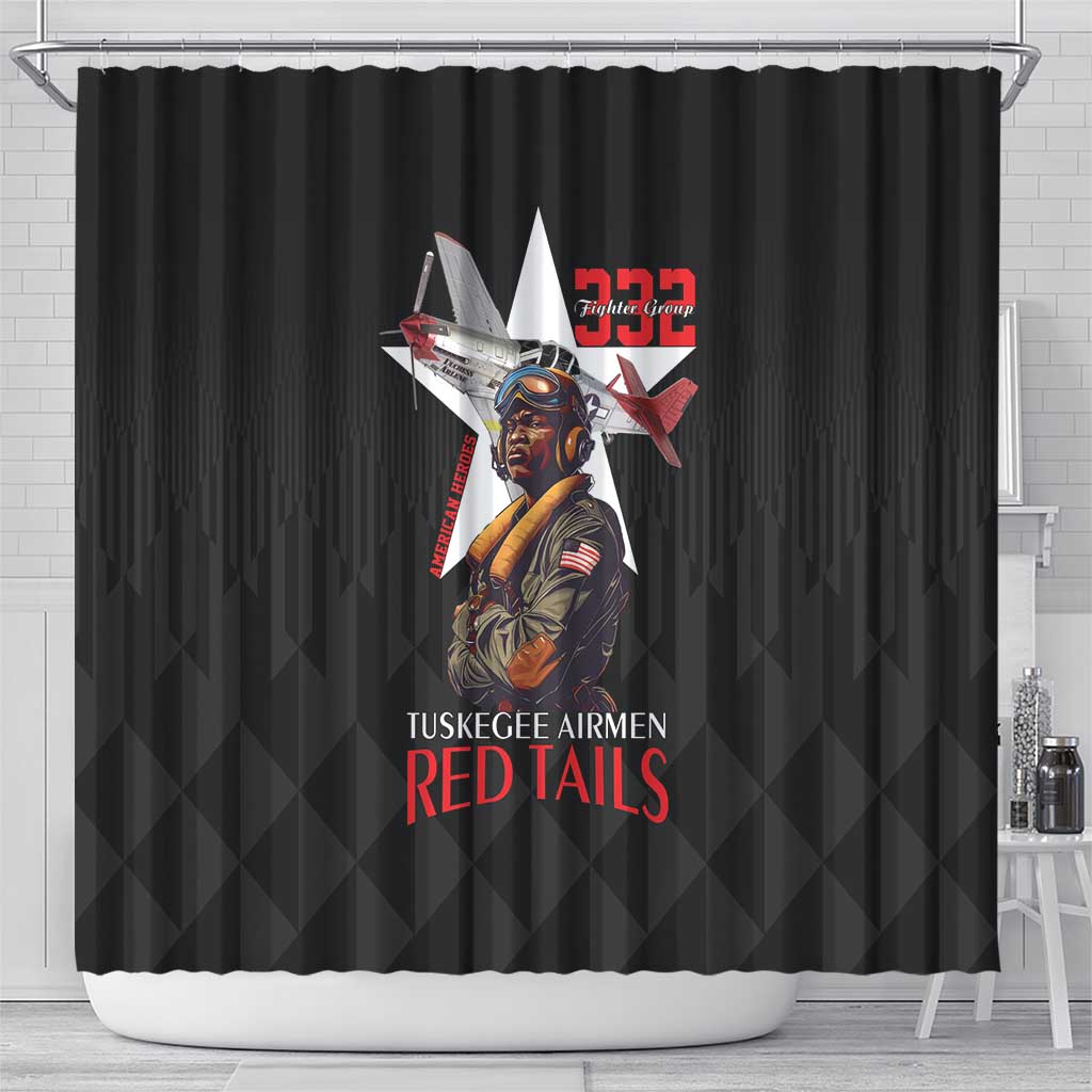 Tuskegee Airmen Red Tails Legacy Shower Curtain African American Pilots - Black - African Pride
