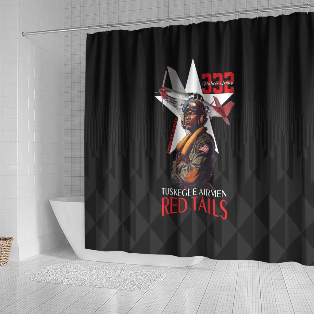 Tuskegee Airmen Red Tails Legacy Shower Curtain African American Pilots - Black - African Pride