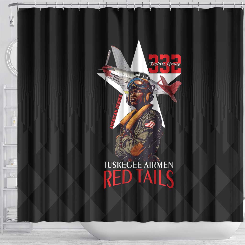 Tuskegee Airmen Red Tails Legacy Shower Curtain African American Pilots - Black - African Pride