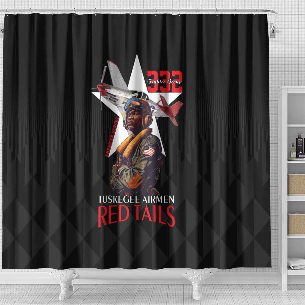 Tuskegee Airmen Red Tails Legacy Shower Curtain African American Pilots - Black - African Pride