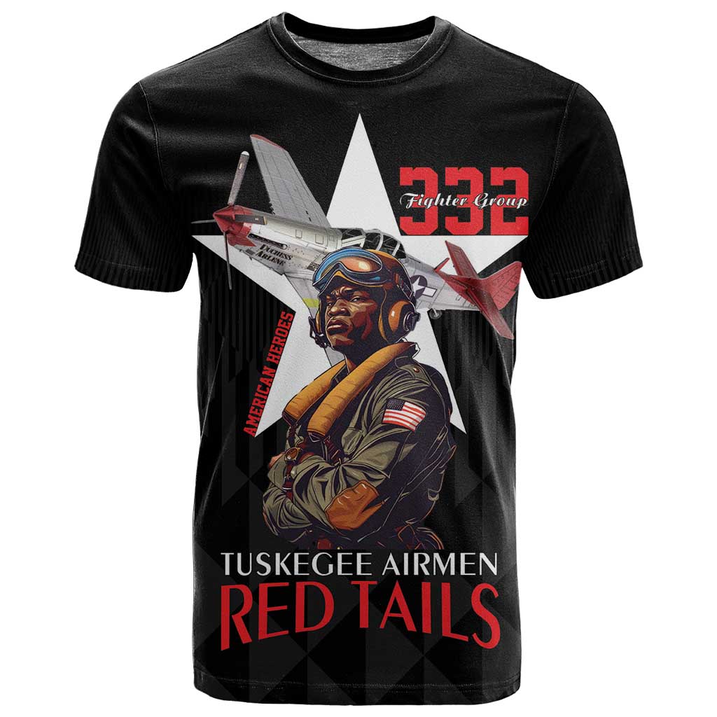 Tuskegee Airmen Red Tails Legacy T shirt African American Pilots - Black - African Pride