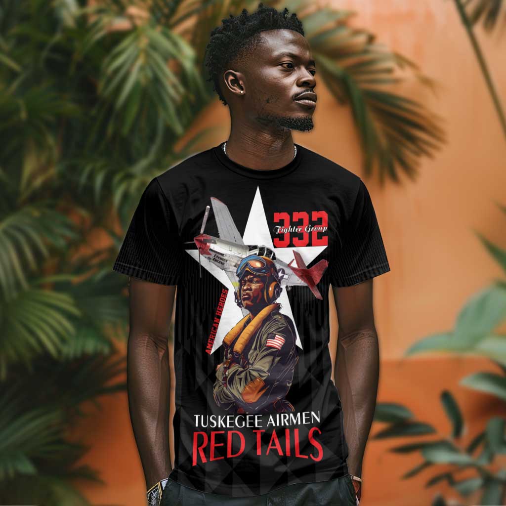 Tuskegee Airmen Red Tails Legacy T shirt African American Pilots - Black - African Pride