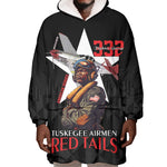 Tuskegee Airmen Red Tails Legacy Wearable Blanket Hoodie African American Pilots - Black - African Pride