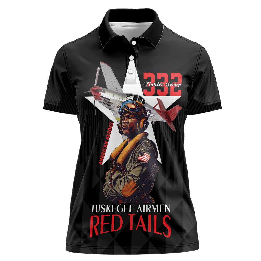 Tuskegee Airmen Red Tails Legacy Women Polo Shirt African American Pilots - Black - African Pride