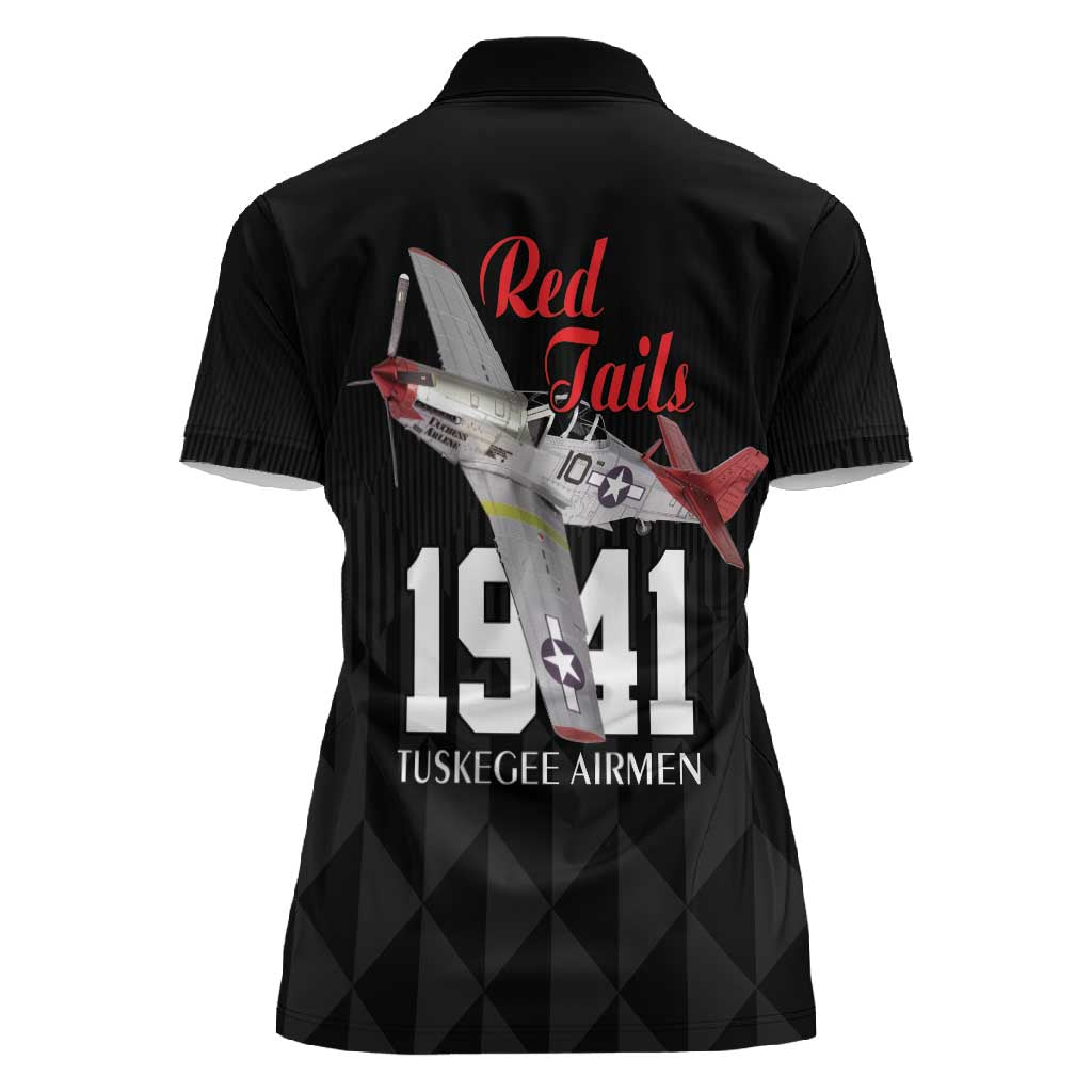 Tuskegee Airmen Red Tails Legacy Women Polo Shirt African American Pilots - Black - African Pride