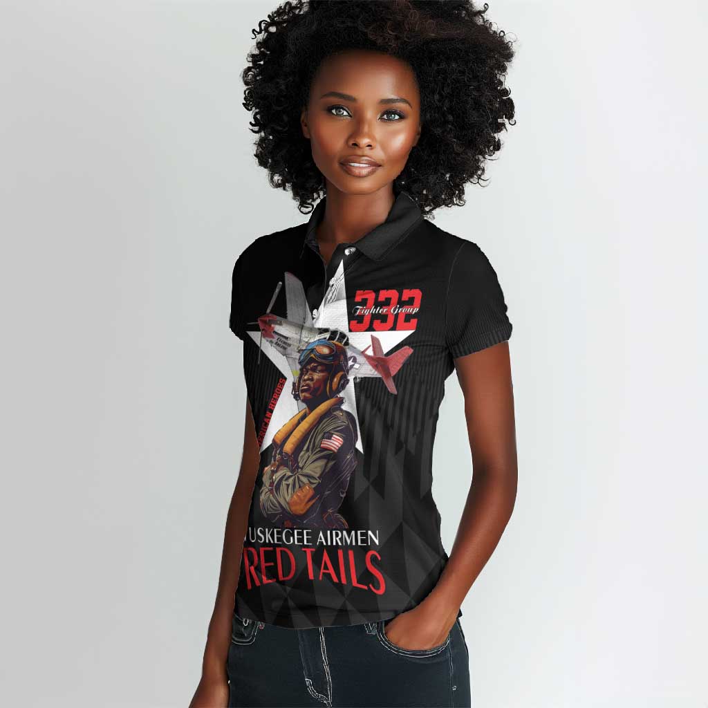 Tuskegee Airmen Red Tails Legacy Women Polo Shirt African American Pilots - Black - African Pride