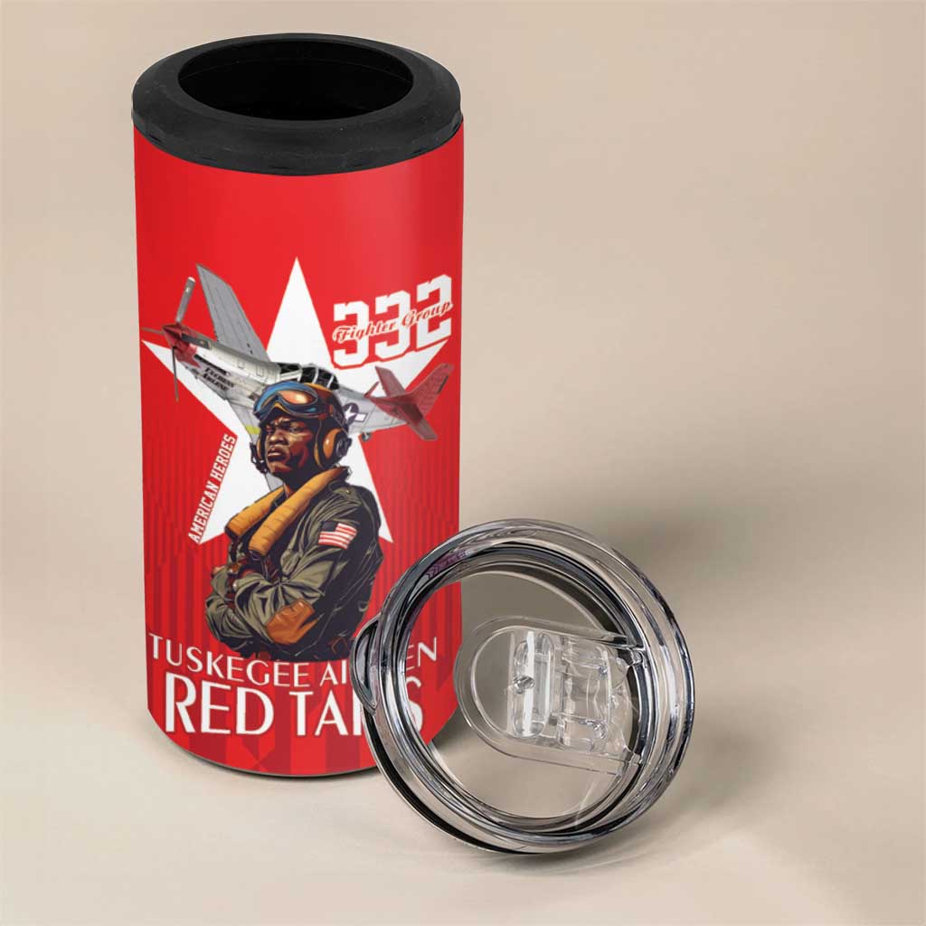 Tuskegee Airmen Red Tails Legacy 4 in 1 Can Cooler Tumbler African American Pilots - Red - African Pride