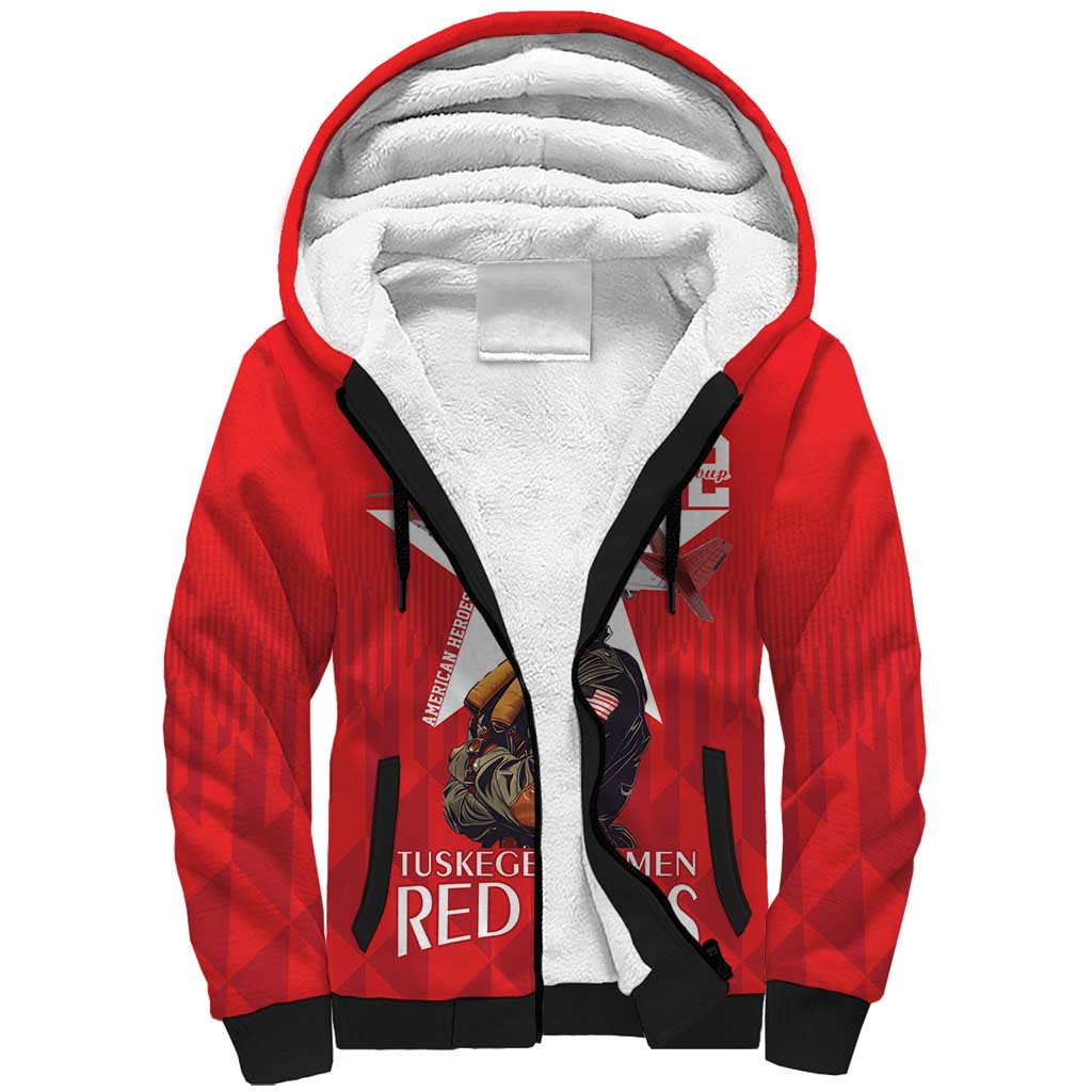 Tuskegee Airmen Red Tails Legacy Sherpa Hoodie African American Pilots - Red - African Pride