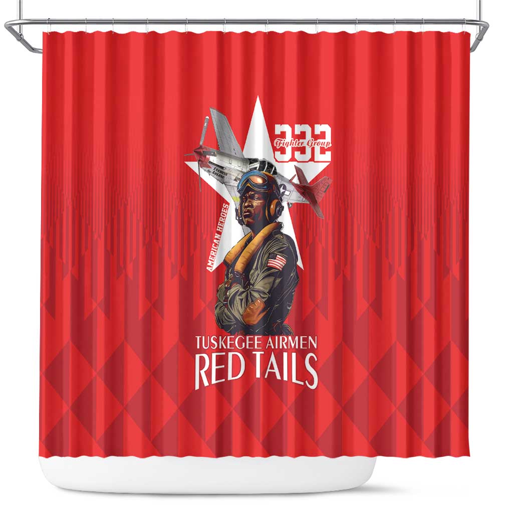 Tuskegee Airmen Red Tails Legacy Shower Curtain African American Pilots - Red - African Pride
