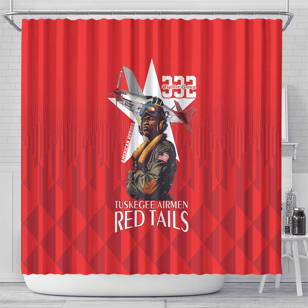 Tuskegee Airmen Red Tails Legacy Shower Curtain African American Pilots - Red - African Pride
