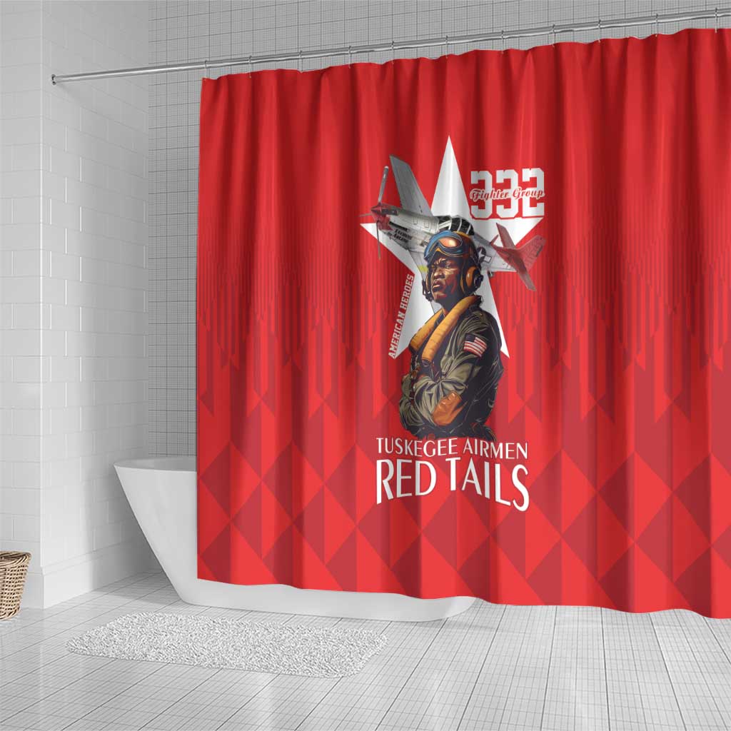 Tuskegee Airmen Red Tails Legacy Shower Curtain African American Pilots - Red - African Pride