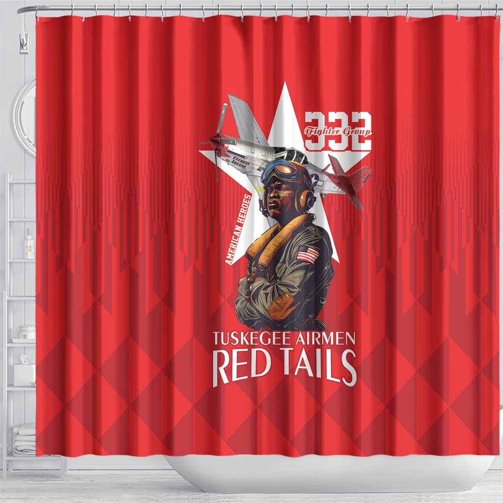 Tuskegee Airmen Red Tails Legacy Shower Curtain African American Pilots - Red - African Pride
