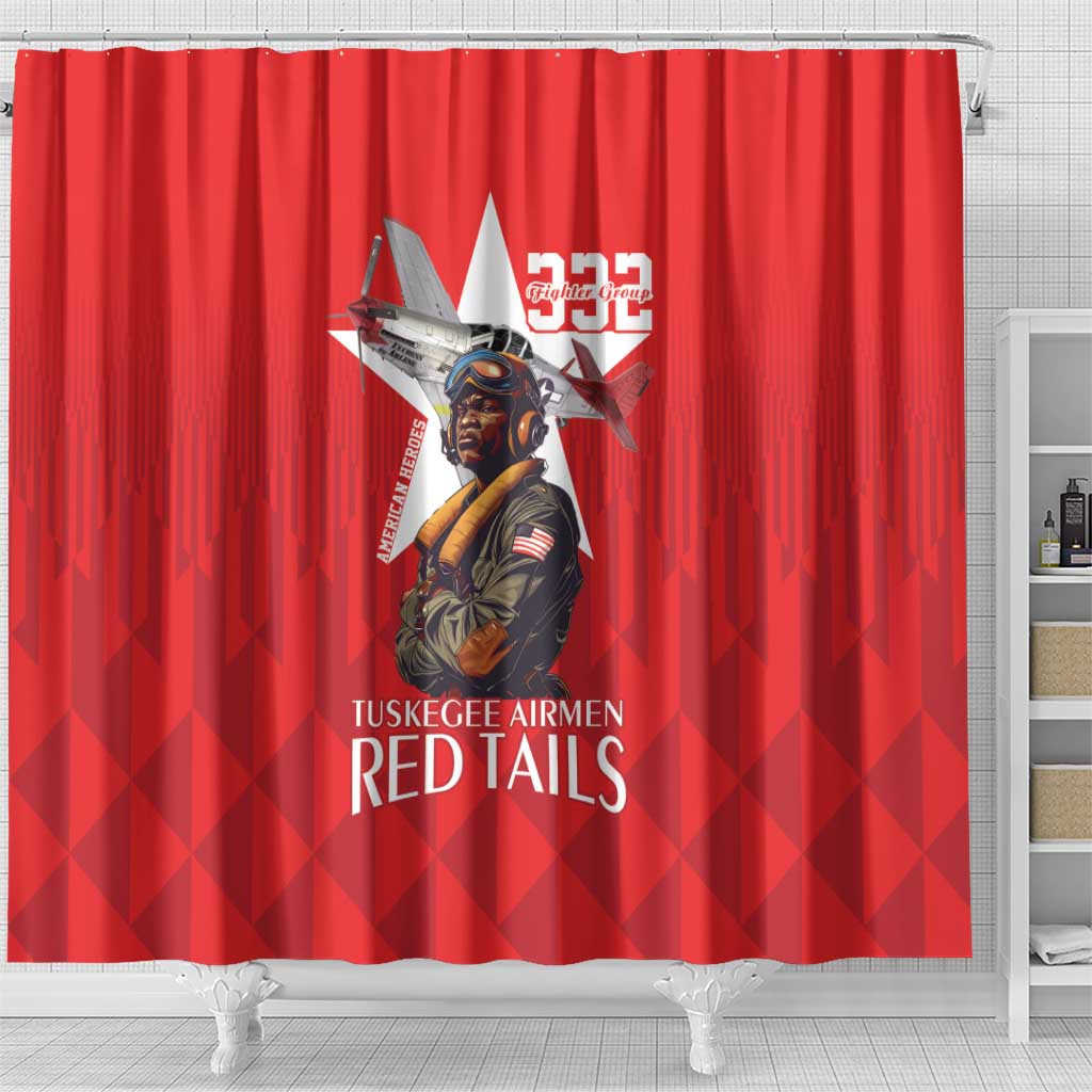Tuskegee Airmen Red Tails Legacy Shower Curtain African American Pilots - Red - African Pride