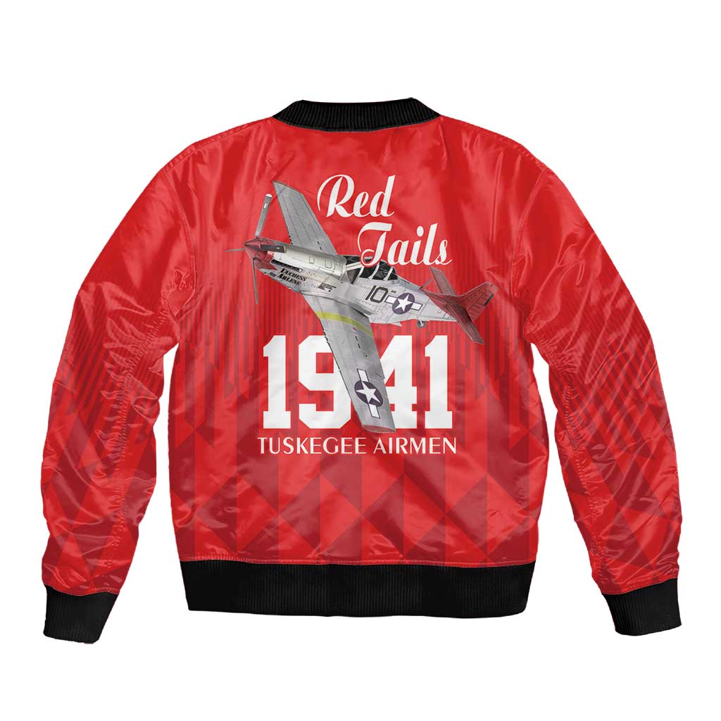 Tuskegee Airmen Red Tails Legacy Sleeve Zip Bomber Jacket African American Pilots - Red - African Pride