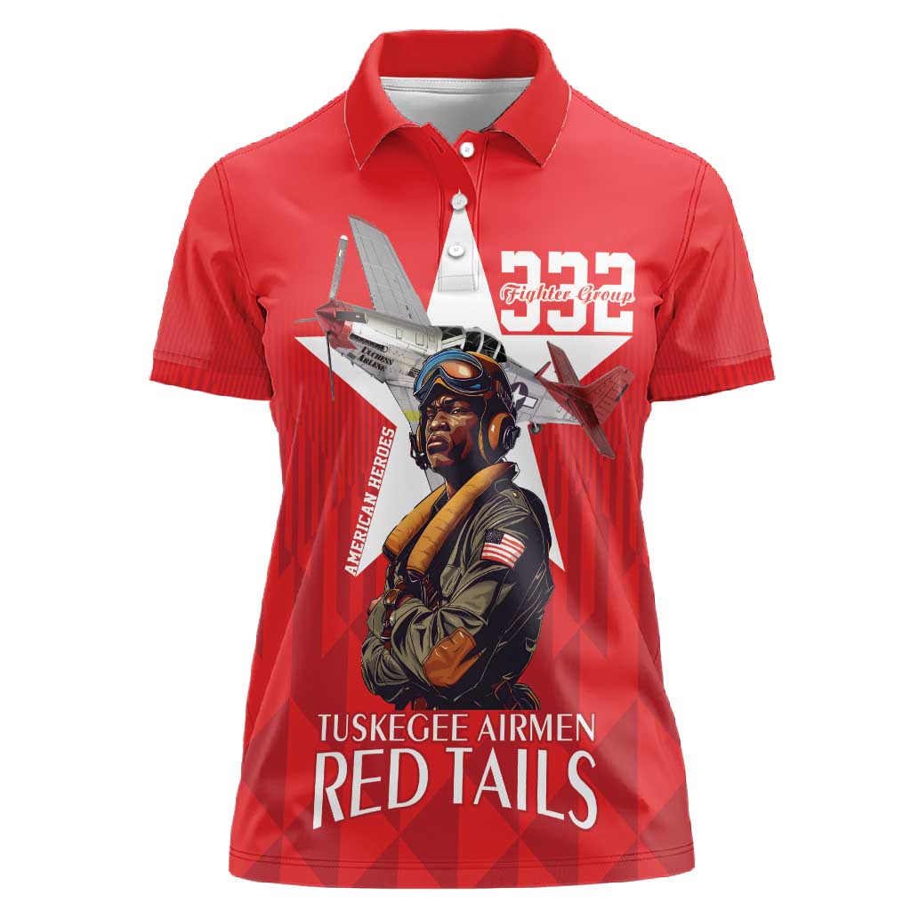 Tuskegee Airmen Red Tails Legacy Women Polo Shirt African American Pilots - Red - African Pride
