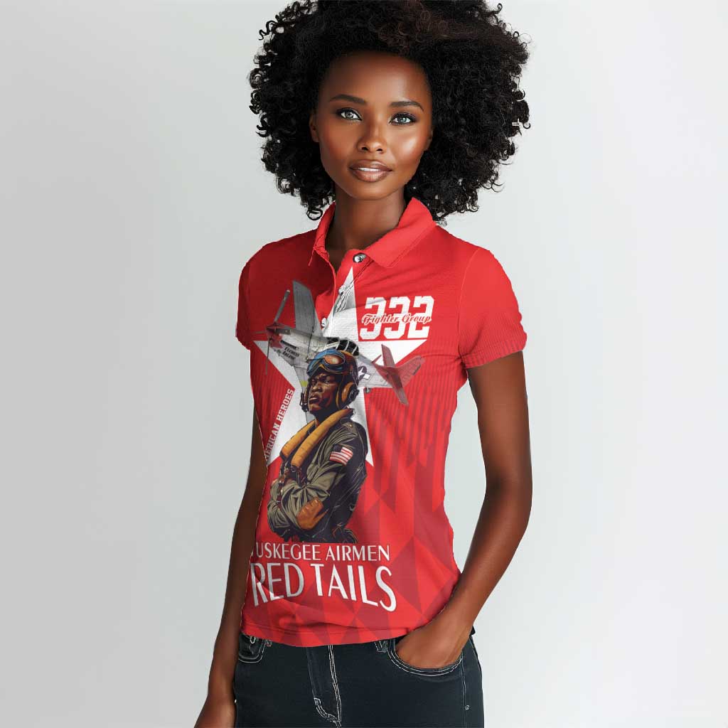 Tuskegee Airmen Red Tails Legacy Women Polo Shirt African American Pilots - Red - African Pride