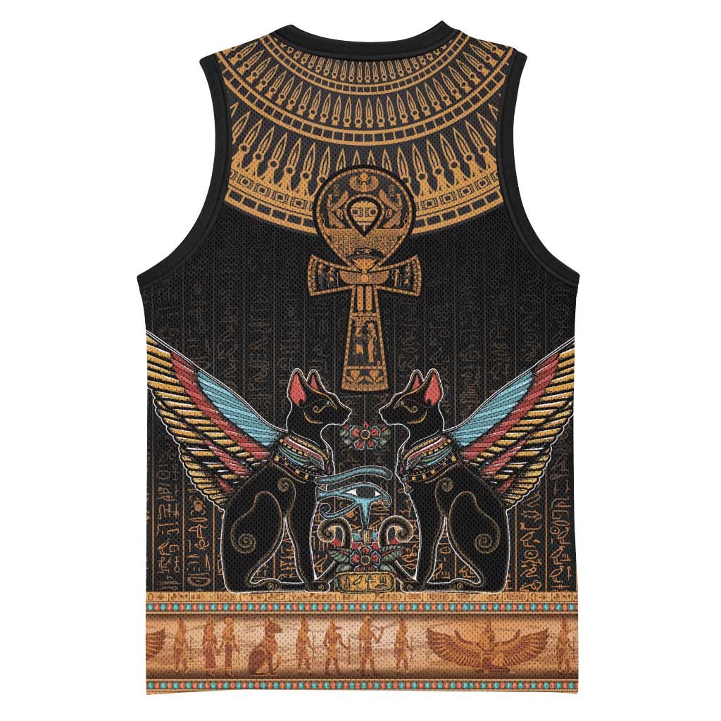 Winged Egypt Cats Basketball Jersey Hieroglyphs Alphabet Pattern LT18