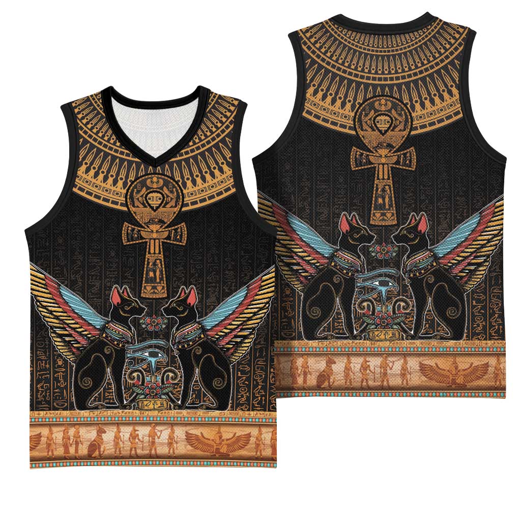 Winged Egypt Cats Basketball Jersey Hieroglyphs Alphabet Pattern LT18