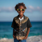 Winged Egypt Cats Kid Hawaiian Shirt Hieroglyphs Alphabet Pattern