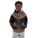 Winged Egypt Cats Kid Hoodie Hieroglyphs Alphabet Pattern