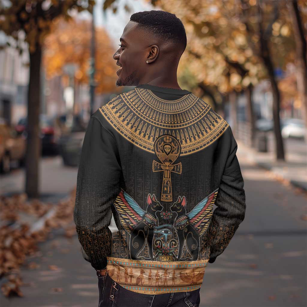 Winged Egypt Cats Sweatshirt Hieroglyphs Alphabet Pattern