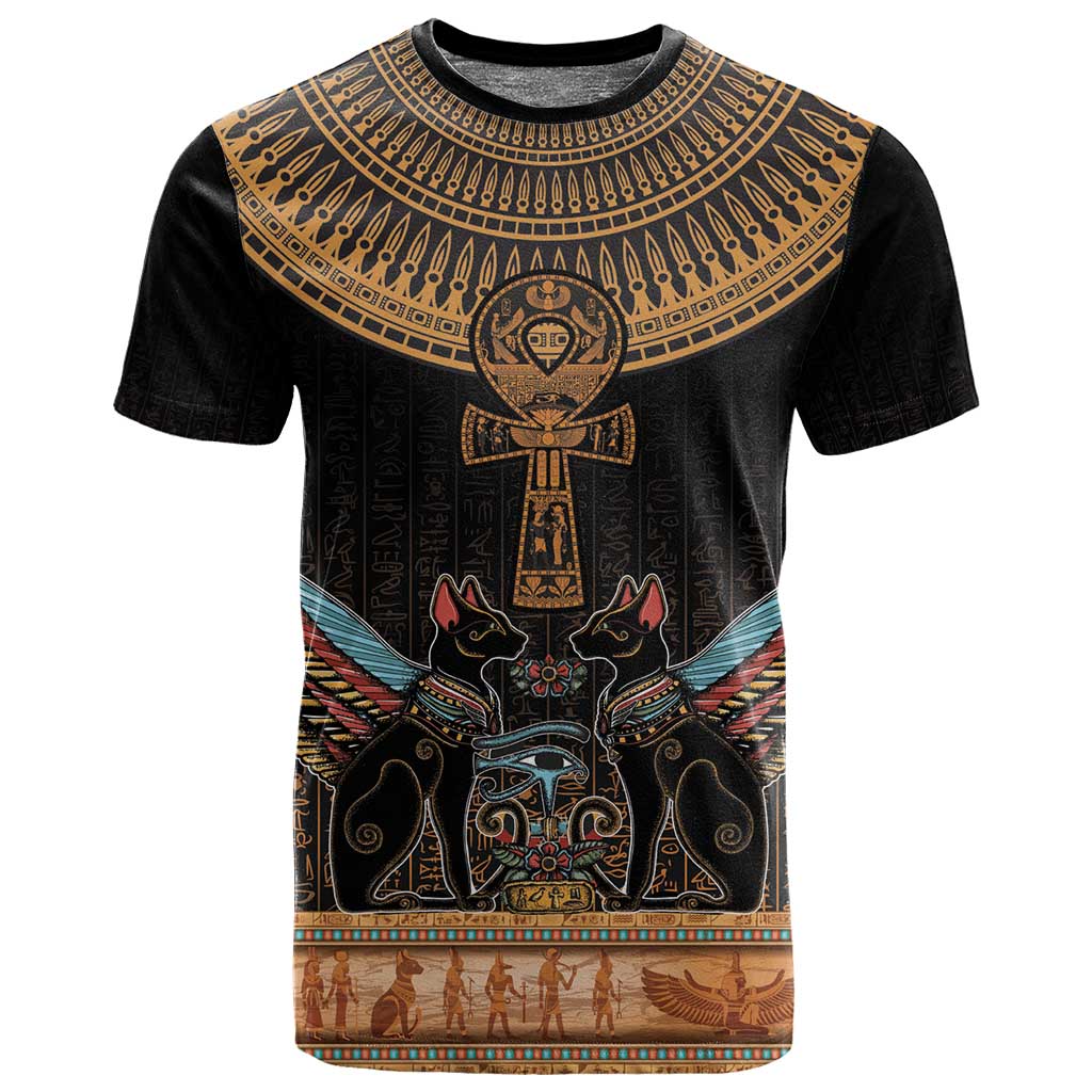 Winged Egypt Cats T shirt Hieroglyphs Alphabet Pattern