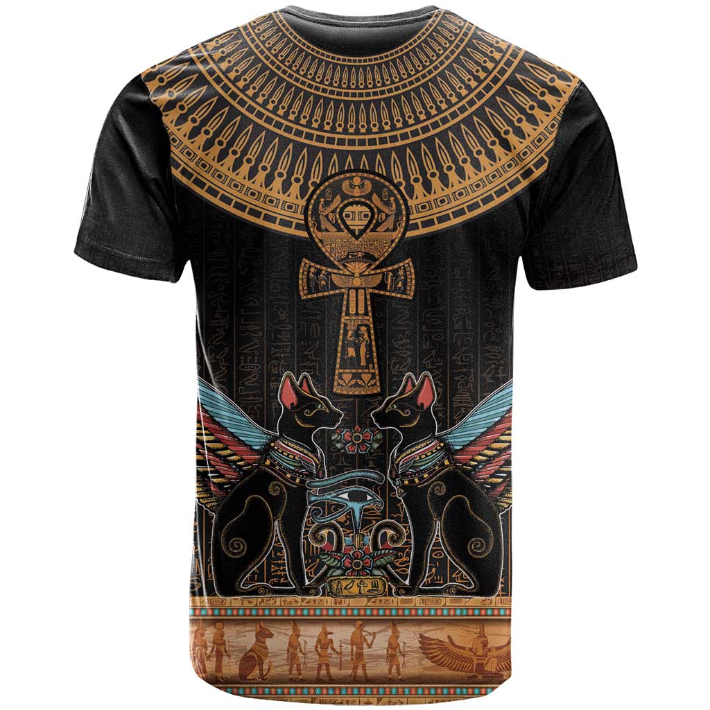 Winged Egypt Cats T shirt Hieroglyphs Alphabet Pattern