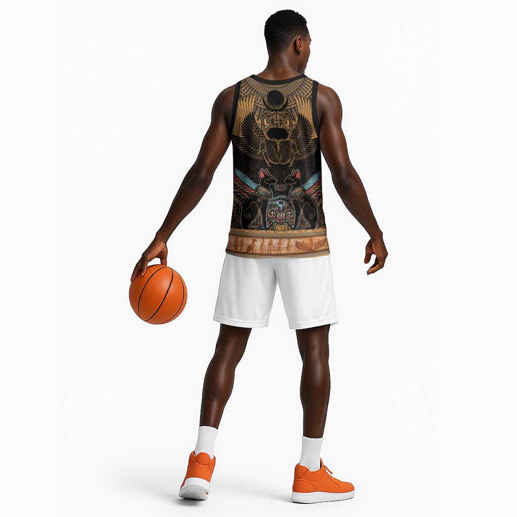 Ancient Egypt Scarab Beetle Basketball Jersey Hieroglyphs Alphabet Pattern LT18