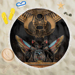 Ancient Egypt Scarab Beetle Beach Blanket Hieroglyphs Alphabet Pattern