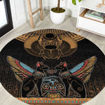 Ancient Egypt Scarab Beetle Round Carpet Hieroglyphs Alphabet Pattern