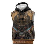 Ancient Egypt Scarab Beetle Sleeveless Hoodie Hieroglyphs Alphabet Pattern - African Pride