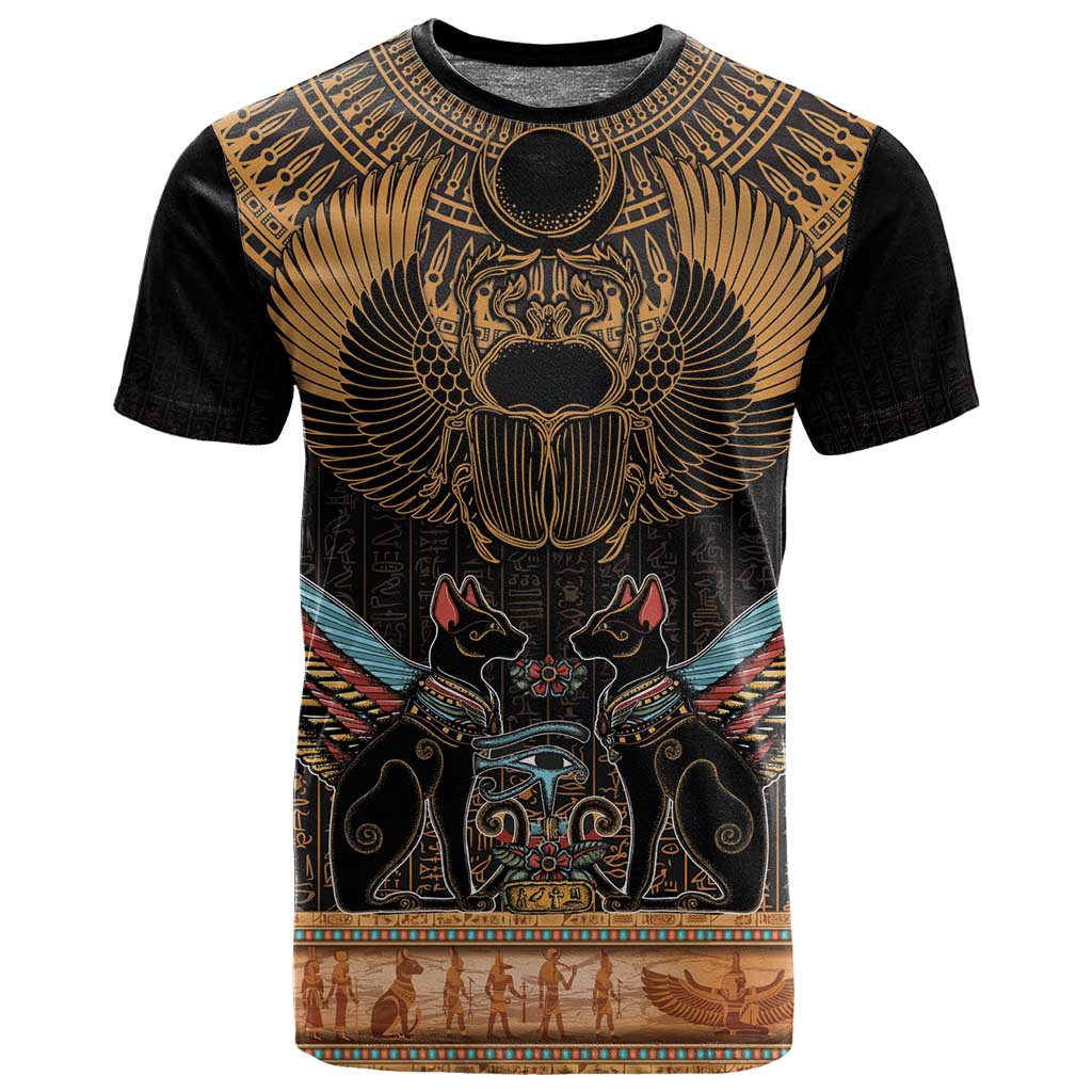 Ancient Egypt Scarab Beetle T shirt Hieroglyphs Alphabet Pattern