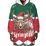 Personalized South Africa Merry Christmas Wearable Blanket Hoodie Springbok With King Protea