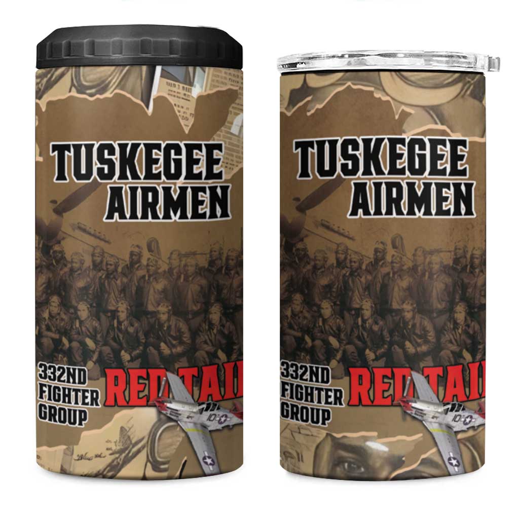 Tuskegee Airmen  Red Tails Tribute 4 in 1 Can Cooler Tumbler Black History Air Force - African Pride