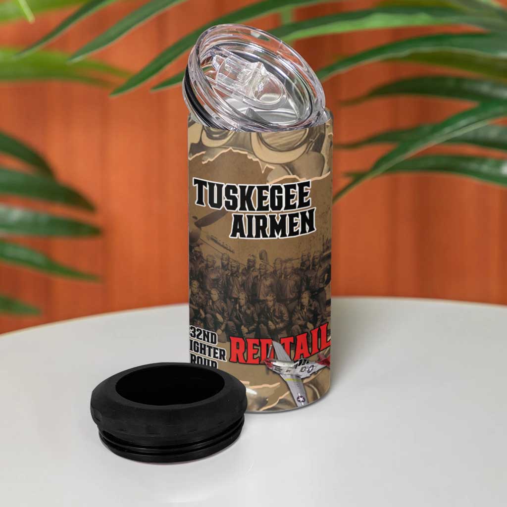 Tuskegee Airmen  Red Tails Tribute 4 in 1 Can Cooler Tumbler Black History Air Force - African Pride