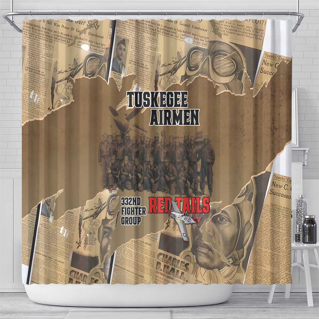 Tuskegee Airmen  Red Tails Tribute Shower Curtain Black History Air Force - African Pride
