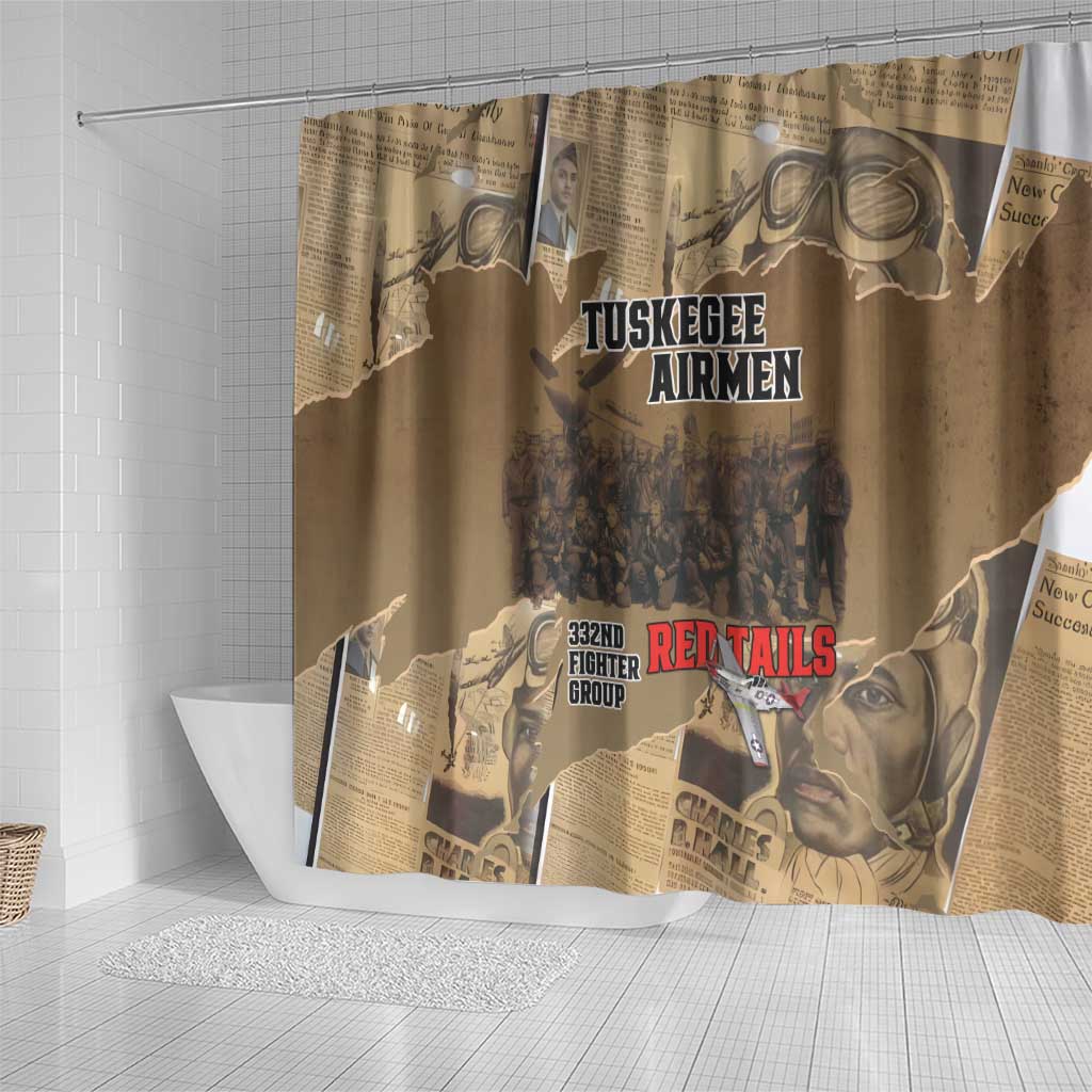 Tuskegee Airmen  Red Tails Tribute Shower Curtain Black History Air Force - African Pride
