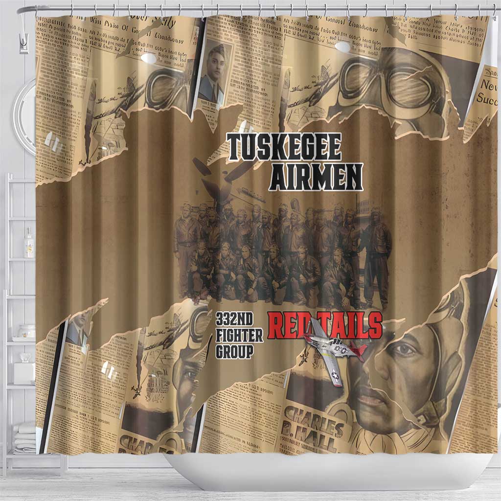 Tuskegee Airmen  Red Tails Tribute Shower Curtain Black History Air Force - African Pride