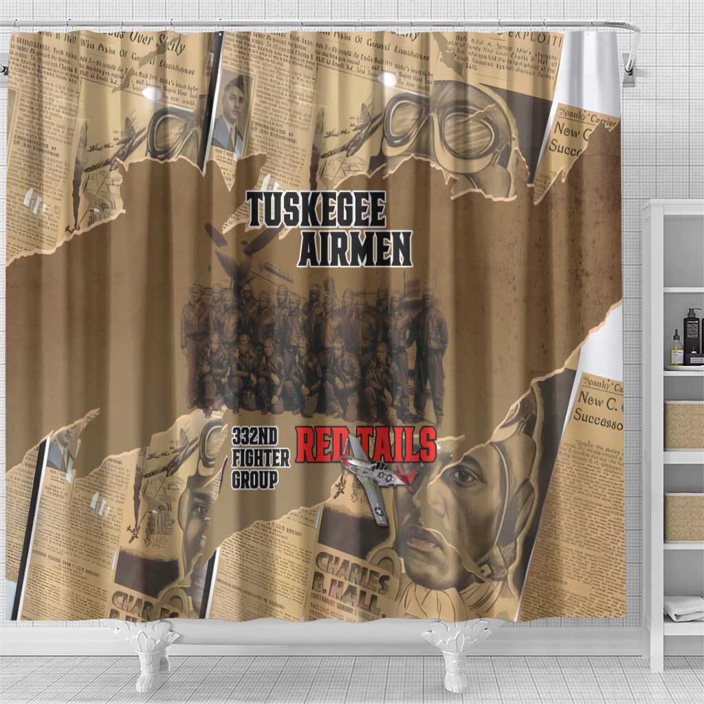 Tuskegee Airmen  Red Tails Tribute Shower Curtain Black History Air Force - African Pride