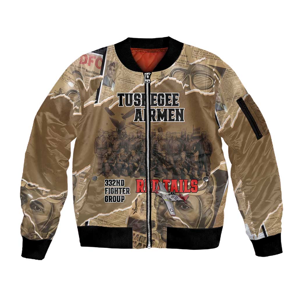 Tuskegee Airmen  Red Tails Tribute Sleeve Zip Bomber Jacket Black History Air Force - African Pride