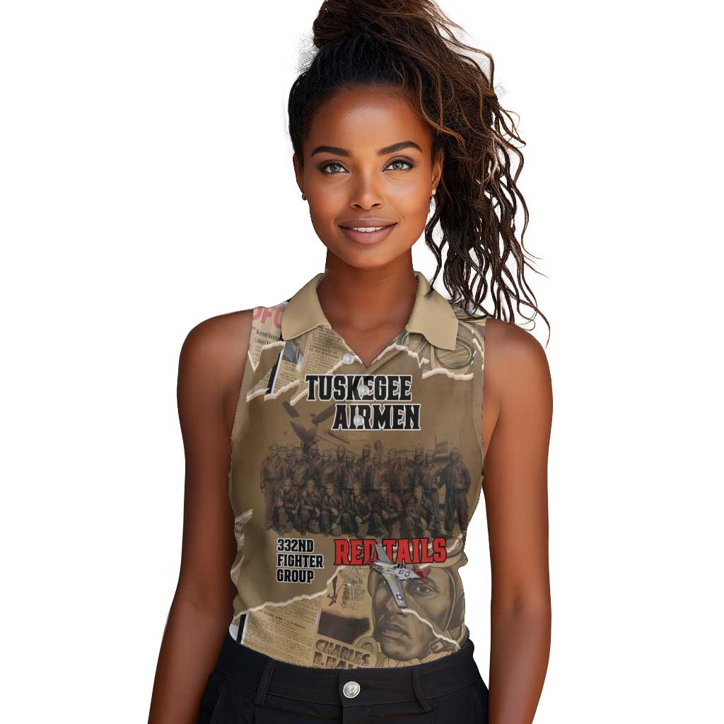 Tuskegee Airmen  Red Tails Tribute Women Sleeveless Polo Shirt Black History Air Force - African Pride