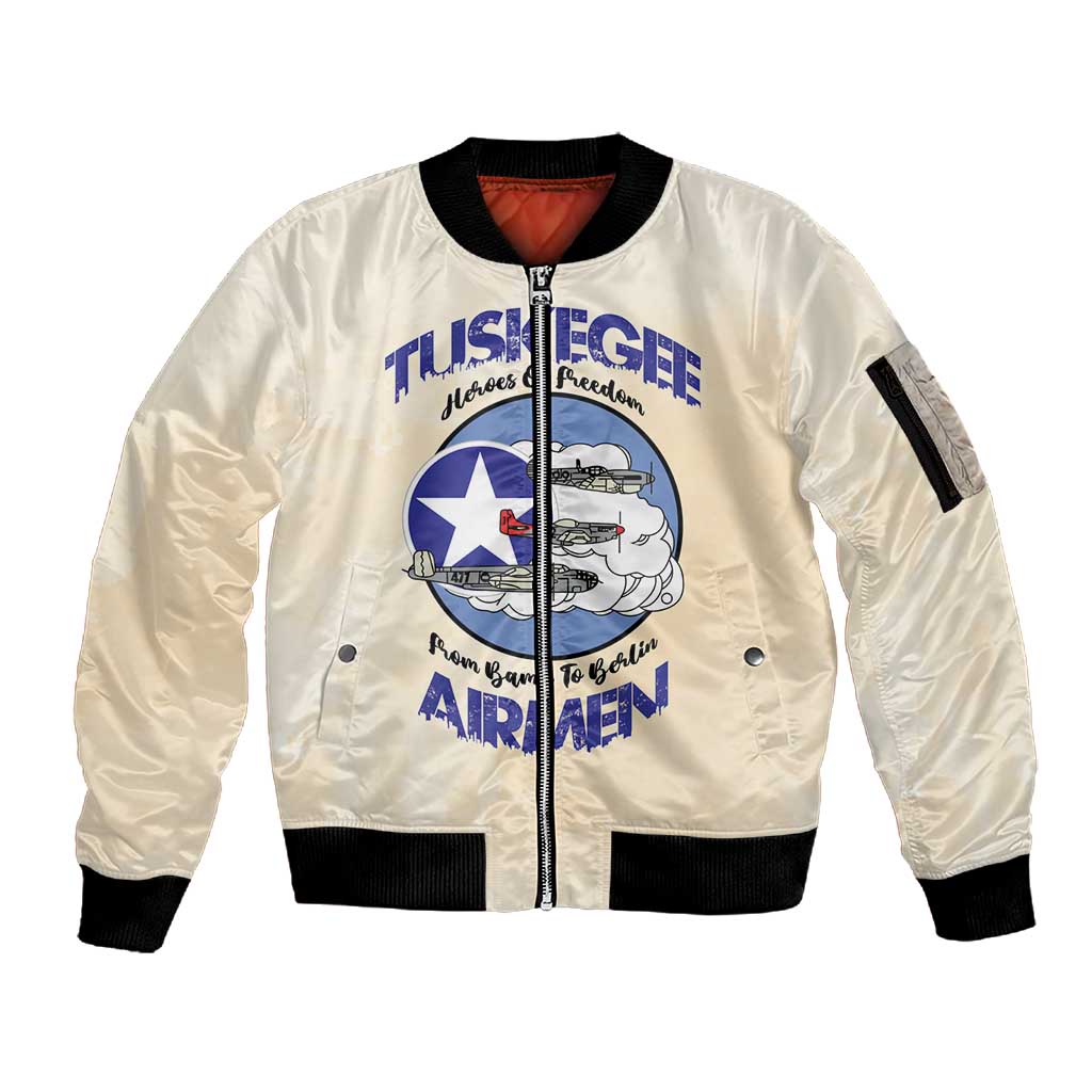 Tuskegee Airmen Red Tails Sleeve Zip Bomber Jacket Heroes Of Freedom Retro Style - African Pride