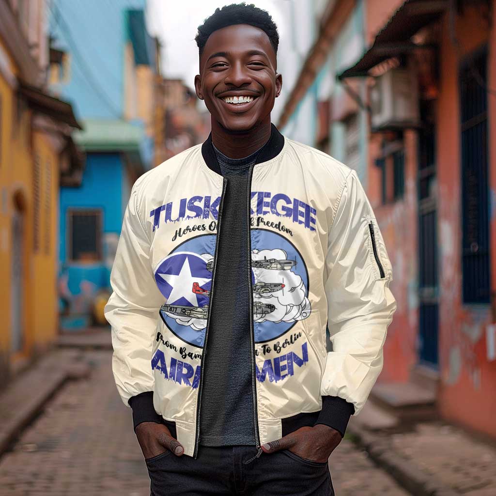 Tuskegee Airmen Red Tails Sleeve Zip Bomber Jacket Heroes Of Freedom Retro Style - African Pride