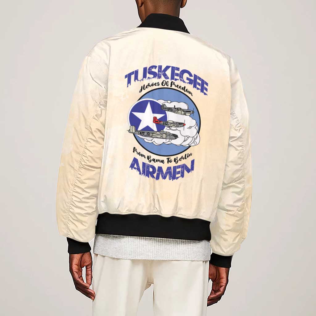 Tuskegee Airmen Red Tails Sleeve Zip Bomber Jacket Heroes Of Freedom Retro Style - African Pride