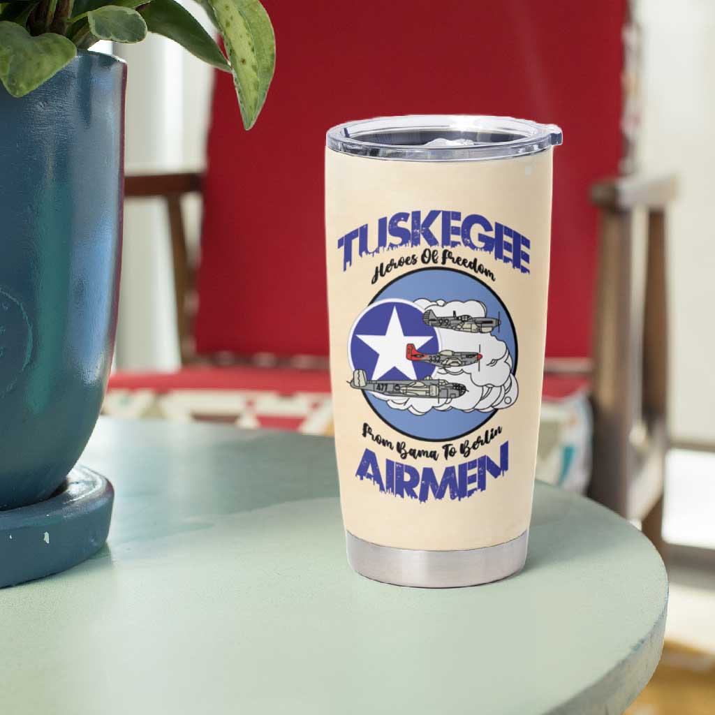 Tuskegee Airmen Red Tails Tumbler Cup Heroes Of Freedom Retro Style - African Pride