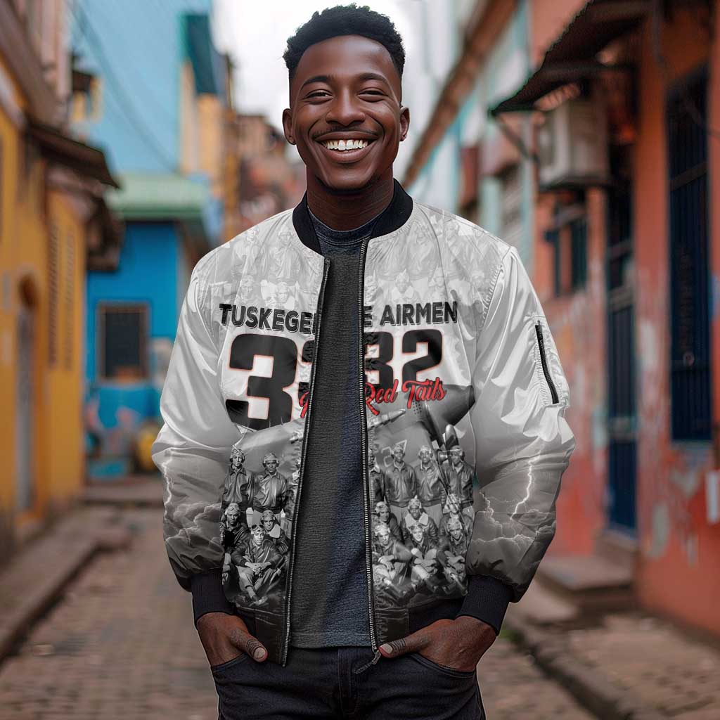 Tuskegee Airmen  Red Tails Pride Sleeve Zip Bomber Jacket 332nd Fighter Group - African Pride