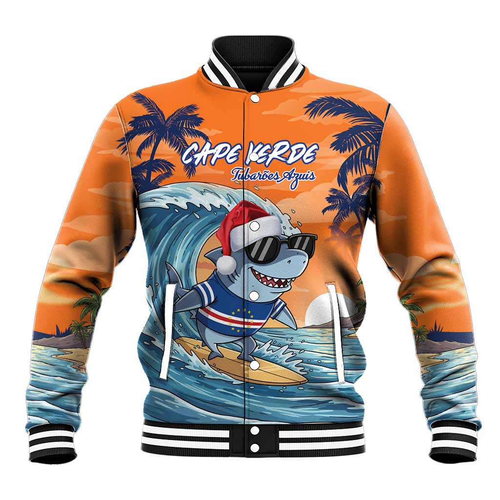Christmas Cape Verde Baseball Jacket Funny Shark Surfing - African Pride