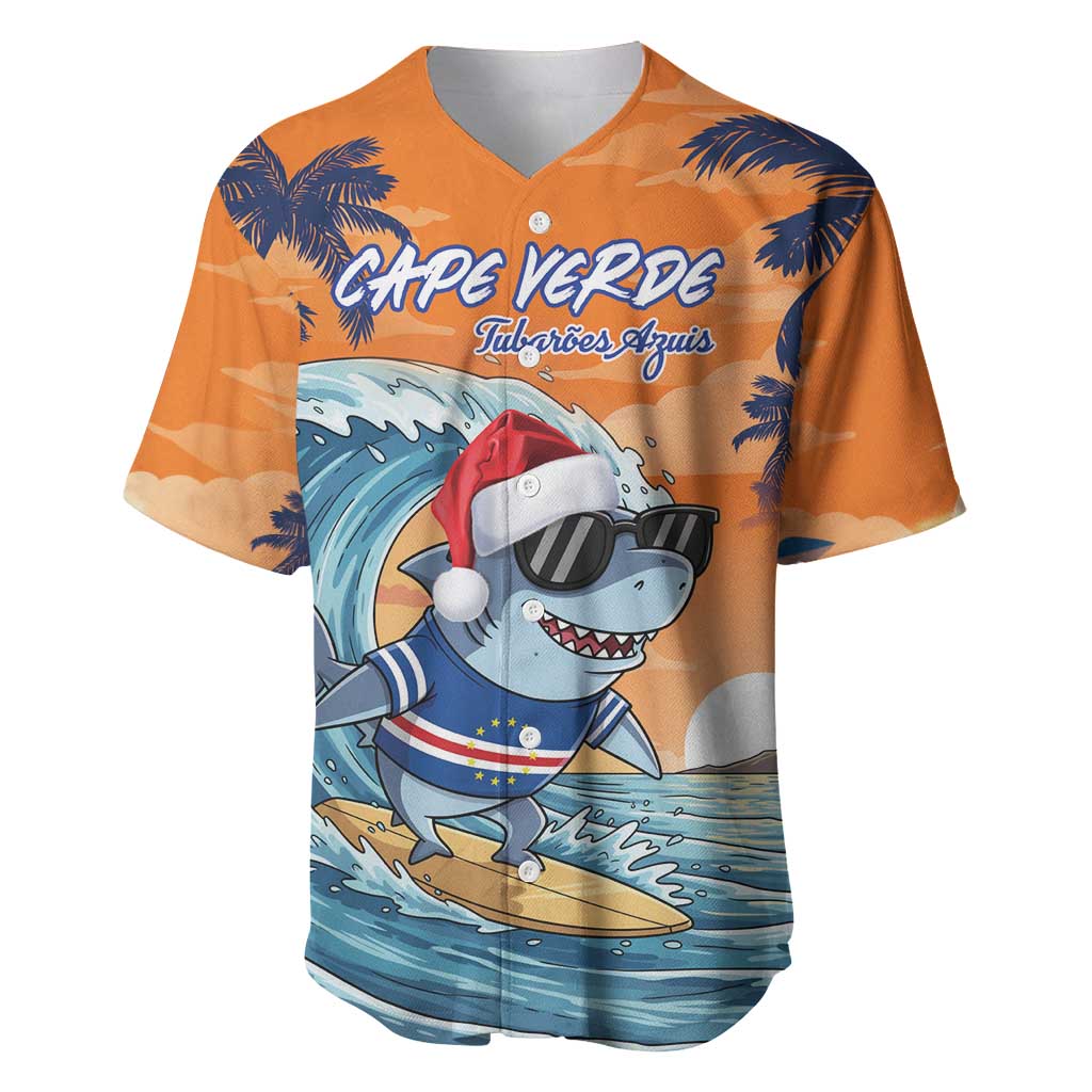 Christmas Cape Verde Baseball Jersey Funny Shark Surfing - African Pride