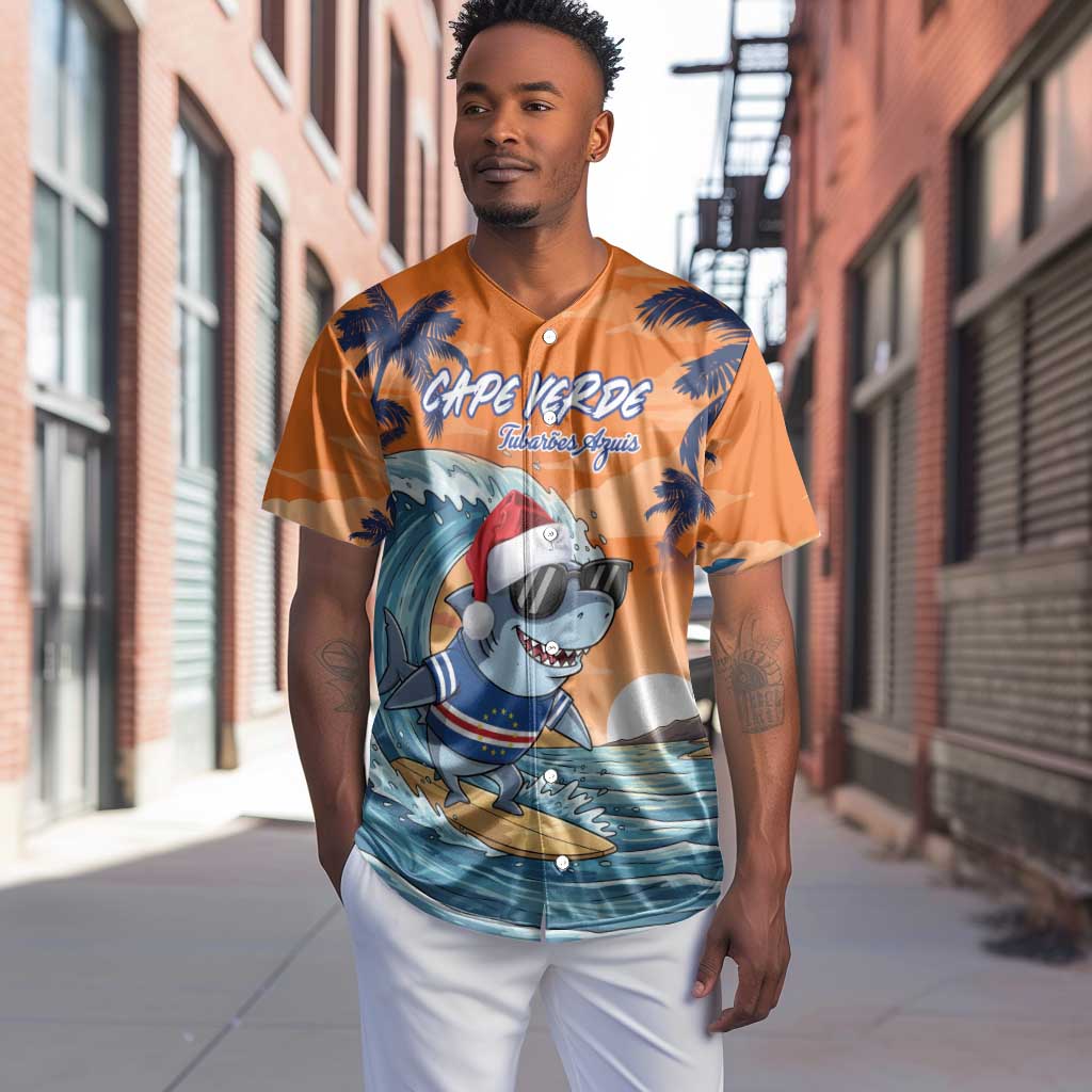 Christmas Cape Verde Baseball Jersey Funny Shark Surfing - African Pride